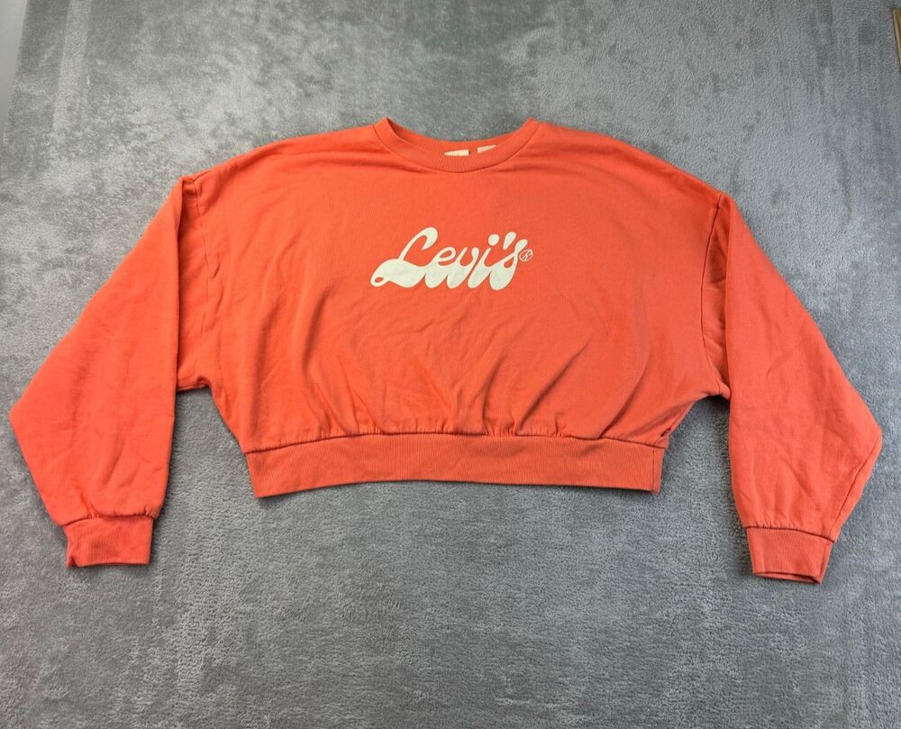 Levi's Sweatshirt Women's Extra Large Orange Cropped Crewneck Stretch Casual Top